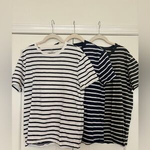 J.Crew Striped Crewneck T-Shirt Bundle (3) Slub Cotton Navy White Green Size M